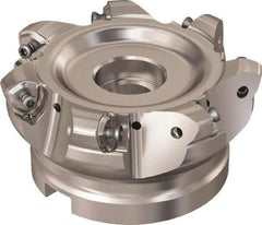 Seco - 7 Inserts, 85.6mm Cutter Diam, 1.8mm Max Depth of Cut, Indexable High-Feed Face Mill - 32mm Arbor Hole Diam, 14.4mm Keyway Width, 50mm High, R220.21 Toolholder, 218.21-230 Inserts, Series High Feed 6 - Exact Tool & Supply