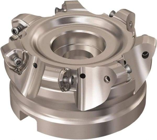 Seco - 7 Inserts, 87.2mm Cutter Diam, 1.8mm Max Depth of Cut, Indexable High-Feed Face Mill - 1-1/2" Arbor Hole Diam, 16mm Keyway Width, 50mm High, R220.21 Toolholder, 218.21-230 Inserts, Series High Feed 6 - Exact Tool & Supply