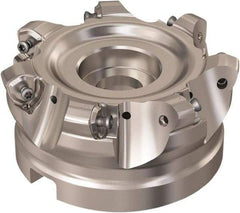 Seco - 7 Inserts, 87.2mm Cutter Diam, 1.8mm Max Depth of Cut, Indexable High-Feed Face Mill - 1-1/2" Arbor Hole Diam, 16mm Keyway Width, 50mm High, R220.21 Toolholder, 218.21-230 Inserts, Series High Feed 6 - Exact Tool & Supply