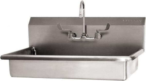 SANI-LAV - 27" Long x 16-1/2" Wide Inside, 1 Compartment, Grade 304 Stainless Steel (2) Person ADA Wash-Station with Manual Faucet - 16 Gauge, 30" Long x 20" Wide x 21-1/2" High Outside, 5-1/2" Deep - Exact Tool & Supply