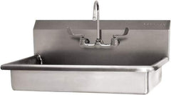 SANI-LAV - 27" Long x 16-1/2" Wide Inside, 1 Compartment, Grade 304 Stainless Steel (2) Person ADA Wash-Station with Manual Faucet - 16 Gauge, 30" Long x 20" Wide x 21-1/2" High Outside, 5-1/2" Deep - Exact Tool & Supply