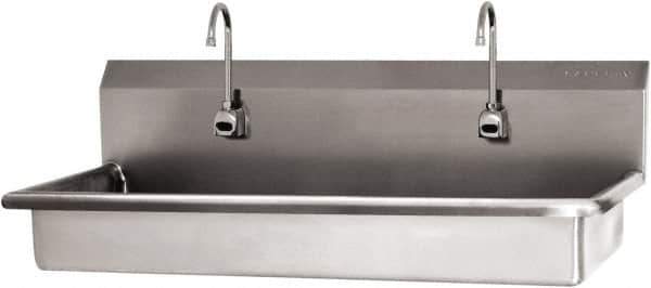 SANI-LAV - 45" Long x 16-1/2" Wide Inside, 1 Compartment, Grade 304 Stainless Steel (2) Person ADA Wash-Station with Electronic Faucet - 16 Gauge, 48" Long x 20" Wide x 21-1/2" High Outside, 5-1/2" Deep - Exact Tool & Supply