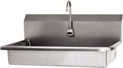 SANI-LAV - 27" Long x 16-1/2" Wide Inside, 1 Compartment, Grade 304 Stainless Steel (2) Person ADA Wash-Station with Electronic Faucet - 16 Gauge, 30" Long x 20" Wide x 21-1/2" High Outside, 5-1/2" Deep - Exact Tool & Supply
