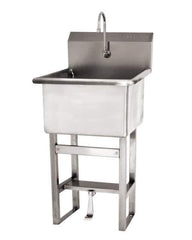 SANI-LAV - 24" Long x 24" Wide Inside, 1 Compartment, Grade 304 Stainless Steel Utility Sink Double Foot Pedal Valve - 14 Gauge, 27" Long x 27-1/2" Wide x 48" High Outside, 12" Deep - Exact Tool & Supply
