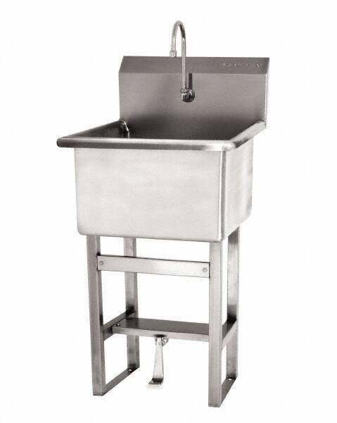 SANI-LAV - 24" Long x 24" Wide Inside, 1 Compartment, Grade 304 Stainless Steel Utility Sink Double Foot Pedal Valve - 14 Gauge, 27" Long x 27-1/2" Wide x 48" High Outside, 12" Deep - Exact Tool & Supply