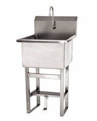 SANI-LAV - 24" Long x 24" Wide Inside, 1 Compartment, Grade 304 Stainless Steel Utility Sink Double Foot Pedal Valve - 14 Gauge, 27" Long x 27-1/2" Wide x 48" High Outside, 12" Deep - Exact Tool & Supply