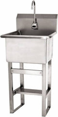 SANI-LAV - 18" Long x 18" Wide Inside, 1 Compartment, Grade 304 Stainless Steel Utility Sink Battery Sensor - 14 Gauge, 21" Long x 20-1/2" Wide x 48" High Outside, 12" Deep - Exact Tool & Supply