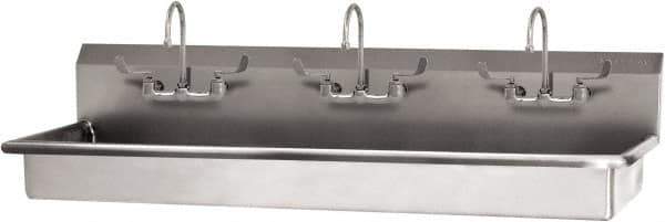 SANI-LAV - 65" Long x 16-1/2" Wide Inside, 1 Compartment, Grade 304 Stainless Steel (2) Person Wash-Station with Electronic Faucet - 16 Gauge, 68" Long x 20" Wide x 21-1/2" High Outside, 5-1/2" Deep - Exact Tool & Supply
