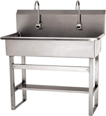 SANI-LAV - 37" Long x 16-1/2" Wide Inside, 1 Compartment, Grade 304 Stainless Steel (3) Person Wash-Station with Electronic Faucet - 16 Gauge, 40" Long x 20" Wide x 45" High Outside, 8" Deep - Exact Tool & Supply