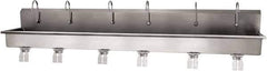 SANI-LAV - 117" Long x 16-1/2" Wide Inside, 1 Compartment, Grade 304 Stainless Steel (6) Person Wash-Station with Double Foot Valves - 16 Gauge, 120" Long x 20" Wide x 18" High Outside, 8" Deep - Exact Tool & Supply