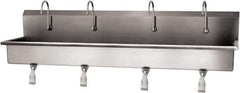 SANI-LAV - 77" Long x 16-1/2" Wide Inside, 1 Compartment, Grade 304 Stainless Steel (4) Person Wash-Station with Single Foot Valves - 16 Gauge, 80" Long x 20" Wide x 18" High Outside, 8" Deep - Exact Tool & Supply