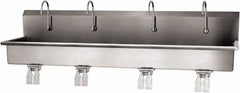 SANI-LAV - 77" Long x 16-1/2" Wide Inside, 1 Compartment, Grade 304 Stainless Steel (4) Person Wash-Station with Double Foot Valves - 16 Gauge, 80" Long x 20" Wide x 18" High Outside, 8" Deep - Exact Tool & Supply