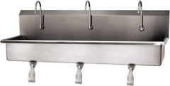 SANI-LAV - 57" Long x 16-1/2" Wide Inside, 1 Compartment, Grade 304 Stainless Steel (3) Person Wash-Station with Single Foot Valves - 16 Gauge, 60" Long x 20" Wide x 18" High Outside, 8" Deep - Exact Tool & Supply