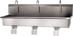 SANI-LAV - 57" Long x 16-1/2" Wide Inside, 1 Compartment, Grade 304 Stainless Steel (3) Person Wash-Station with Double Foot Valves - 16 Gauge, 60" Long x 20" Wide x 18" High Outside, 8" Deep - Exact Tool & Supply