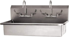 SANI-LAV - 37" Long x 16-1/2" Wide Inside, 1 Compartment, Grade 304 Stainless Steel (2) Person Wash-Station with Manual Faucet - 16 Gauge, 40" Long x 20" Wide x 18" High Outside, 8" Deep - Exact Tool & Supply