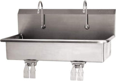 SANI-LAV - 37" Long x 16-1/2" Wide Inside, 1 Compartment, Grade 304 Stainless Steel (2) Person Wash-Station with Double Foot Valves - 16 Gauge, 40" Long x 20" Wide x 18" High Outside, 8" Deep - Exact Tool & Supply