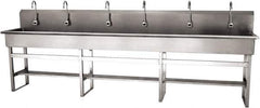 SANI-LAV - 117" Long x 16-1/2" Wide Inside, 1 Compartment, Grade 304 Stainless Steel (6) Person Wash-Station with Electronic Faucet - 16 Gauge, 120" Long x 20" Wide x 45" High Outside, 8" Deep - Exact Tool & Supply