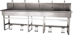 SANI-LAV - 97" Long x 16-1/2" Wide Inside, 1 Compartment, Grade 304 Stainless Steel (5) Person Wash-Station with Double Foot Valves - 16 Gauge, 100" Long x 20" Wide x 45" High Outside, 8" Deep - Exact Tool & Supply