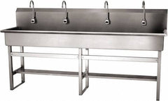 SANI-LAV - 77" Long x 16-1/2" Wide Inside, 1 Compartment, Grade 304 Stainless Steel (4) Person Wash-Station with Electronic Faucet - 16 Gauge, 80" Long x 20" Wide x 45" High Outside, 8" Deep - Exact Tool & Supply