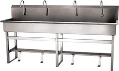 SANI-LAV - 77" Long x 16-1/2" Wide Inside, 1 Compartment, Grade 304 Stainless Steel (5) Person Wash-Station with Single Foot Valves - 16 Gauge, 80" Long x 20" Wide x 45" High Outside, 8" Deep - Exact Tool & Supply