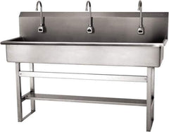 SANI-LAV - 57" Long x 16-1/2" Wide Inside, 1 Compartment, Grade 304 Stainless Steel (4) Person Wash-Station with Electronic Faucet - 16 Gauge, 60" Long x 20" Wide x 45" High Outside, 8" Deep - Exact Tool & Supply