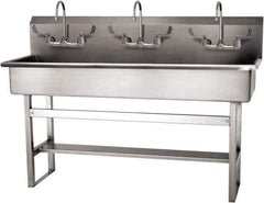 SANI-LAV - 57" Long x 16-1/2" Wide Inside, 1 Compartment, Grade 304 Stainless Steel (4) Person Wash-Station with Manual Faucet - 16 Gauge, 60" Long x 20" Wide x 45" High Outside, 8" Deep - Exact Tool & Supply
