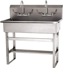 SANI-LAV - 37" Long x 16-1/2" Wide Inside, 1 Compartment, Grade 304 Stainless Steel (3) Person Wash-Station with Manual Faucet - 16 Gauge, 40" Long x 20" Wide x 45" High Outside, 8" Deep - Exact Tool & Supply