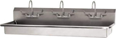 SANI-LAV - 65" Long x 16-1/2" Wide Inside, 1 Compartment, Grade 304 Stainless Steel (3) Person Wash-Station with Manual Faucet - 16 Gauge, 68" Long x 20" Wide x 21-1/2" High Outside, 5-1/2" Deep - Exact Tool & Supply