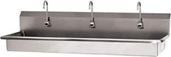 SANI-LAV - 65" Long x 16-1/2" Wide Inside, 1 Compartment, Grade 304 Stainless Steel (3) Person ADA Wash-Station with Electronic Faucet - 16 Gauge, 68" Long x 20" Wide x 21-1/2" High Outside, 5-1/2" Deep - Exact Tool & Supply