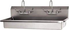 SANI-LAV - 45" Long x 16-1/2" Wide Inside, 1 Compartment, Grade 304 Stainless Steel (3) Person ADA Wash-Station with Electronic Faucet - 16 Gauge, 48" Long x 20" Wide x 21-1/2" High Outside, 5-1/2" Deep - Exact Tool & Supply