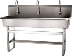 SANI-LAV - 57" Long x 16-1/2" Wide Inside, 1 Compartment, Grade 304 Stainless Steel (4) Person Wash-Station with Electronic Faucet - 16 Gauge, 60" Long x 20" Wide x 45" High Outside, 8" Deep - Exact Tool & Supply