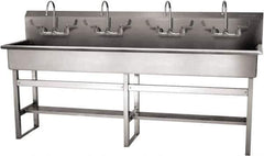 SANI-LAV - 77" Long x 16-1/2" Wide Inside, 1 Compartment, Grade 304 Stainless Steel (5) Person Wash-Station with Manual Faucet - 16 Gauge, 80" Long x 20" Wide x 45" High Outside, 8" Deep - Exact Tool & Supply