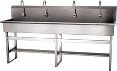 SANI-LAV - 77" Long x 16-1/2" Wide Inside, 1 Compartment, Grade 304 Stainless Steel (4) Person Wash-Station with Electronic Faucet - 16 Gauge, 80" Long x 20" Wide x 45" High Outside, 8" Deep - Exact Tool & Supply