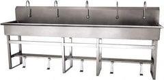 SANI-LAV - 97" Long x 16-1/2" Wide Inside, 1 Compartment, Grade 304 Stainless Steel (5) Person Wash-Station with Single Foot Valves - 16 Gauge, 100" Long x 20" Wide x 45" High Outside, 8" Deep - Exact Tool & Supply