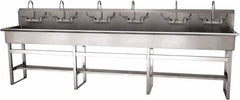 SANI-LAV - 117" Long x 16-1/2" Wide Inside, 1 Compartment, Grade 304 Stainless Steel (6) Person Wash-Station with Manual Faucet - 16 Gauge, 120" Long x 20" Wide x 45" High Outside, 8" Deep - Exact Tool & Supply