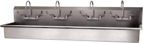 SANI-LAV - 77" Long x 16-1/2" Wide Inside, 1 Compartment, Grade 304 Stainless Steel (4) Person Wash-Station with Manual Faucet - 16 Gauge, 80" Long x 20" Wide x 18" High Outside, 8" Deep - Exact Tool & Supply