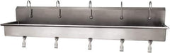SANI-LAV - 97" Long x 16-1/2" Wide Inside, 1 Compartment, Grade 304 Stainless Steel (5) Person Wash-Station with Single Foot Valves - 16 Gauge, 100" Long x 20" Wide x 18" High Outside, 8" Deep - Exact Tool & Supply