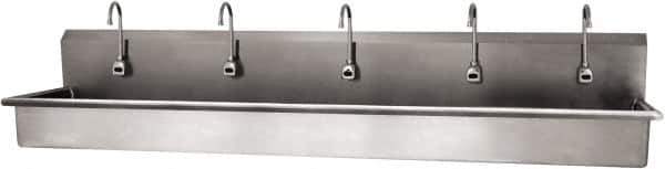 SANI-LAV - 97" Long x 16-1/2" Wide Inside, 1 Compartment, Grade 304 Stainless Steel (5) Person Wash-Station with Electronic Faucet - 16 Gauge, 100" Long x 20" Wide x 18" High Outside, 8" Deep - Exact Tool & Supply