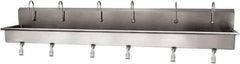 SANI-LAV - 117" Long x 16-1/2" Wide Inside, 1 Compartment, Grade 304 Stainless Steel (6) Person Wash-Station with Single Foot Valves - 16 Gauge, 120" Long x 20" Wide x 18" High Outside, 8" Deep - Exact Tool & Supply