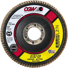 Camel Grinding Wheels - 60 Grit, 5" Disc Diam, 7/8" Center Hole, Type 29 Zirconia Alumina Flap Disc - 12,200 Max RPM, Poly Cotton Backing, Arbor Attaching System, Coated - Exact Tool & Supply