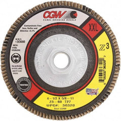 Camel Grinding Wheels - 60 Grit, 4-1/2" Disc Diam, 5/8-11 Center Hole, Type 29 Zirconia Alumina Flap Disc - 13,300 Max RPM, Poly Cotton Backing, Arbor Attaching System, Coated - Exact Tool & Supply