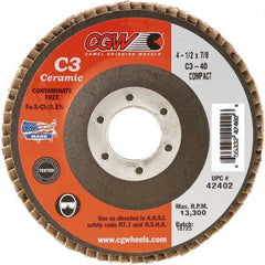 Camel Grinding Wheels - 60 Grit, 7" Disc Diam, 7/8" Center Hole, Type 29 Ceramic Flap Disc - 8,600 Max RPM, Polyester Backing, Arbor Attaching System, Coated - Exact Tool & Supply