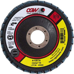 Camel Grinding Wheels - 60 Grit, 5" Disc Diam, 7/8" Center Hole, Type 29 Aluminum Oxide Flap Disc - 12,200 Max RPM, Poly Cotton Backing, Arbor Attaching System, Coated & Non-Woven Combo - Exact Tool & Supply