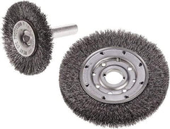 Camel Grinding Wheels - 3" OD, 1/4" Shank Diam, Crimped Stainless Steel Wheel Brush - 3" Face Width, 3/4" Trim Length, 0.014" Filament Diam - Exact Tool & Supply