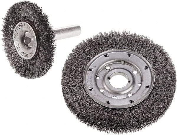 Camel Grinding Wheels - 4" OD, 5/8-11 Arbor Hole, Crimped Stainless Steel Wheel Brush - 4" Face Width, 7/8" Trim Length, 0.014" Filament Diam - Exact Tool & Supply