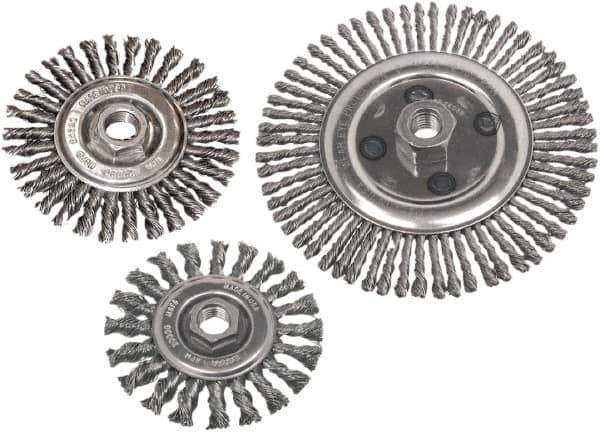 Camel Grinding Wheels - 5" OD, 5/8-11 Arbor Hole, Knotted Steel Wheel Brush - 5" Face Width, 1-1/4" Trim Length, 0.02" Filament Diam - Exact Tool & Supply
