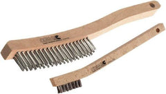 Camel Grinding Wheels - 19 Columns x 3 Rows, Steel Scratch Brush - 5-1/3" Brush Length, 13-3/4" OAL, 1" Trim Length, Wood Curved Handle - Exact Tool & Supply