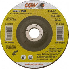 Camel Grinding Wheels - 24 Grit, 9" Wheel Diam, 1/4" Wheel Thickness, 7/8" Arbor Hole, Type 27 Depressed Center Wheel - Coarse Grade, Aluminum Oxide, Resinoid Bond, 6,660 Max RPM - Exact Tool & Supply