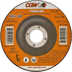 Camel Grinding Wheels - 24 Grit, 4-1/2" Wheel Diam, 1/8" Wheel Thickness, Type 27 Depressed Center Wheel - Coarse Grade, Zirconia Alumina, Resinoid Bond, 13,300 Max RPM - Exact Tool & Supply