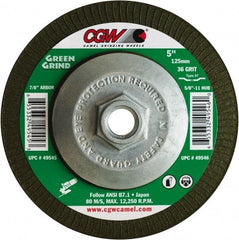 Camel Grinding Wheels - 36 Grit, 4-1/2" Wheel Diam, 5/32" Wheel Thickness, Type 27 Depressed Center Wheel - Medium Grade, Zirconia Alumina, Resinoid Bond, 13,300 Max RPM - Exact Tool & Supply